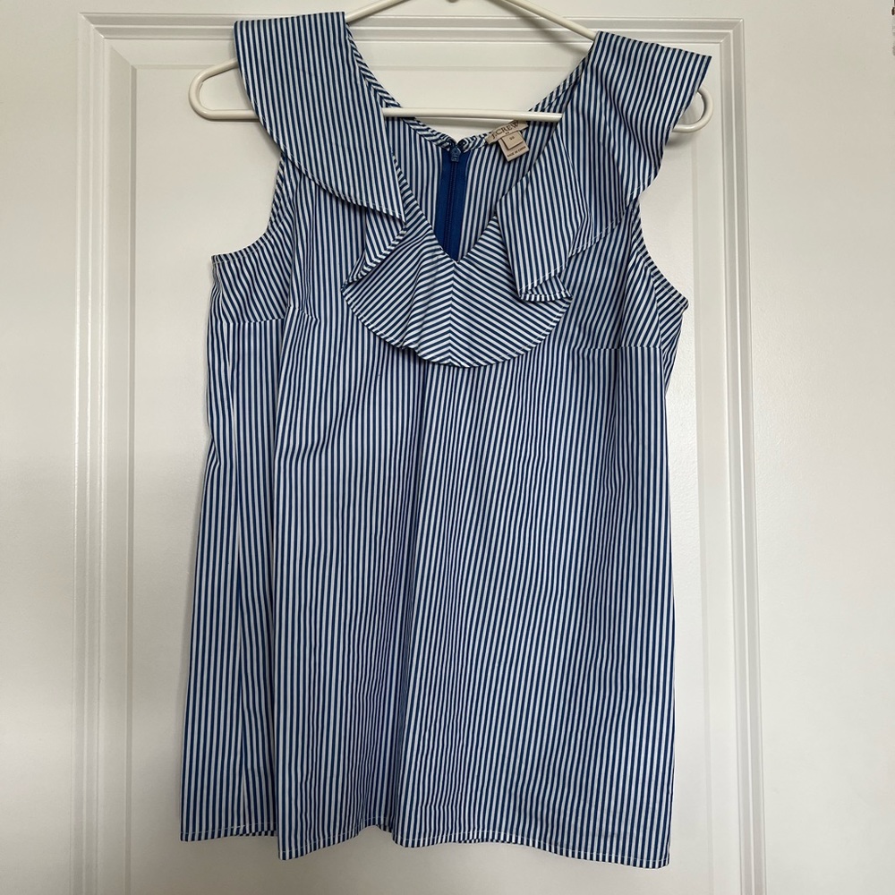 JCREW white and blue stripe ruffle top - Size 00